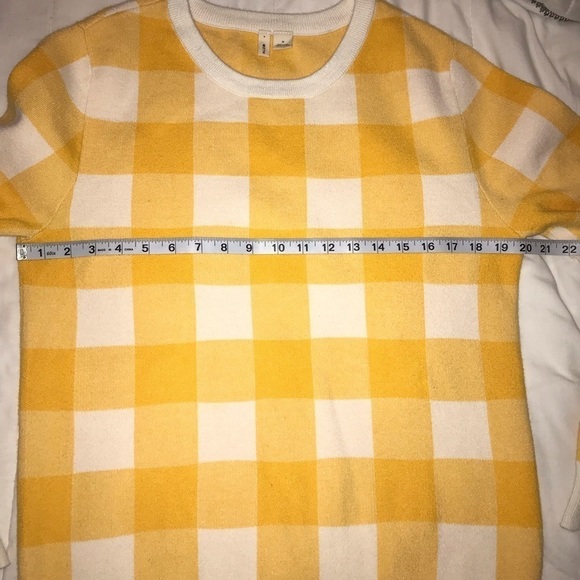 Moth Sweater Anthropologie Yellow White Check Gingham Plaid Scalloped He… - Picture 10 of 11